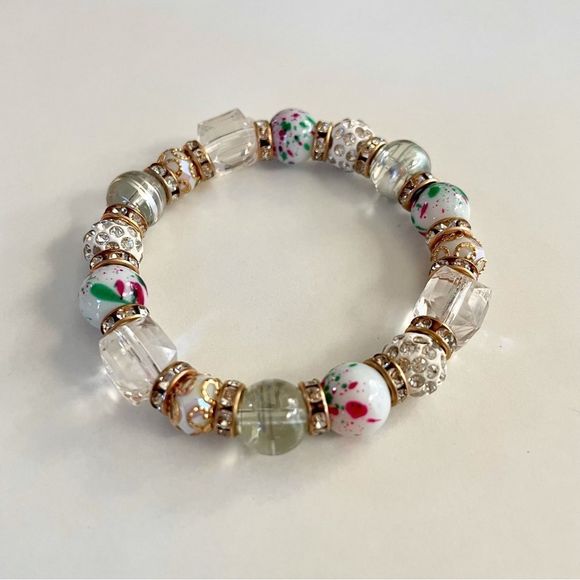 Set of 2 Bead Bracelets, Glass, Acrylic & Crystal, Stretch, Pretty Paste… - Picture 5 of 6